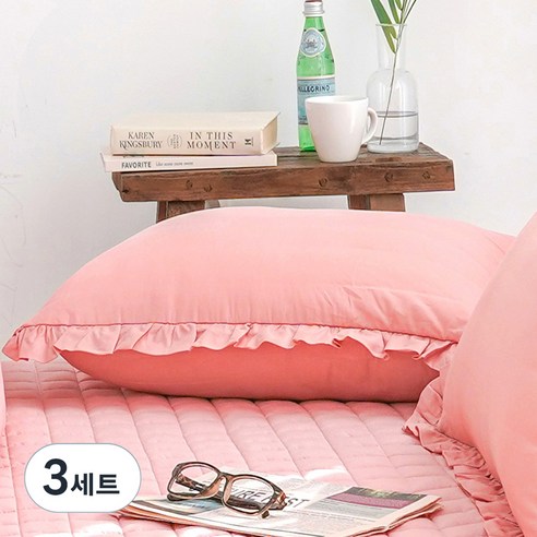 스코홈 국내 제조 순면 코튼소울 누빔 베개커버 + 솜 세트, 핑크, 3세트
