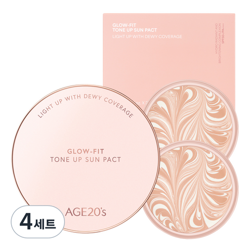 에이지투웨니스 글로우핏 톤업 선팩트 케이스 + 리필 2p SPF50+ PA++++ 세트, 4개