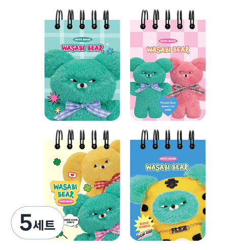 핑크풋 와사비베어 도톰한 수첩 4종 세트, 민트 + 핑크 + 옐로우 + 블루, 5세트