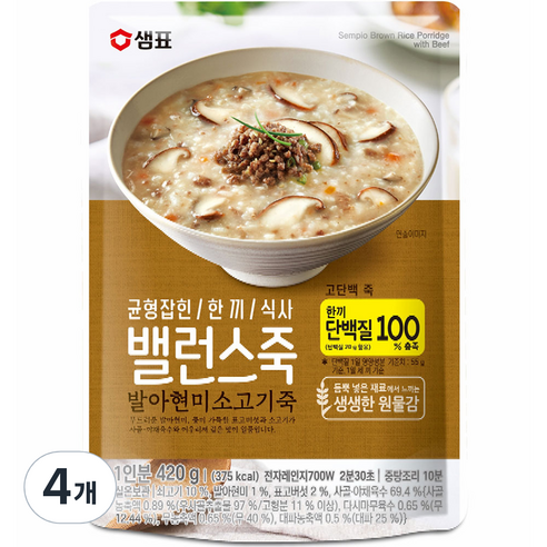 샘표 밸런스죽 발아현미 소고기죽, 420g, 4개