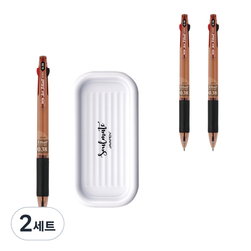 자바펜 제트3볼 펜 0.38mm 3p + 펜트레이 세트, 브라운(볼펜), 랜덤발송(펜트레이), 2세트