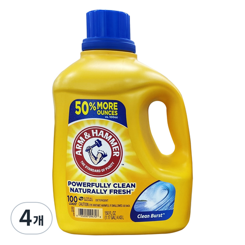 암앤해머 클린버스트 세탁 세제 본품, 4.43L, 4개