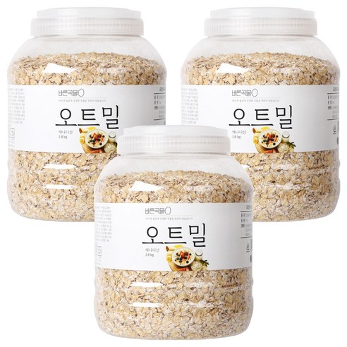 바른곡물 오트밀 PET 캐나다산, 1.8kg, 3개