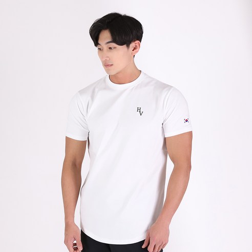 허그본 남성용 데일리 머슬핏 HV 반팔 티셔츠 태극라인