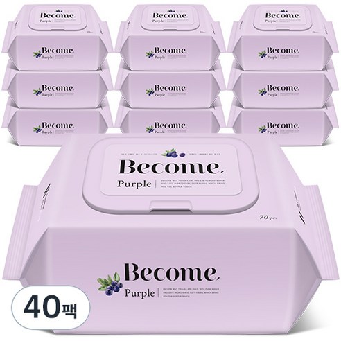 비컴 퍼플 물티슈 캡형, 55g, 70매, 40개