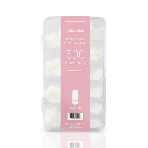 젤로젤로 인조 네일 팁 500p 세트, 1세트, 스퀘어 내추럴