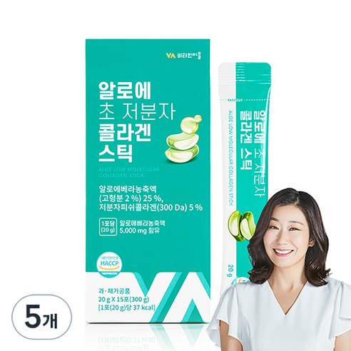 비타민마을 와이즈 알로에 초 저분자 콜라겐 젤리 스틱 15p, 300g, 5개