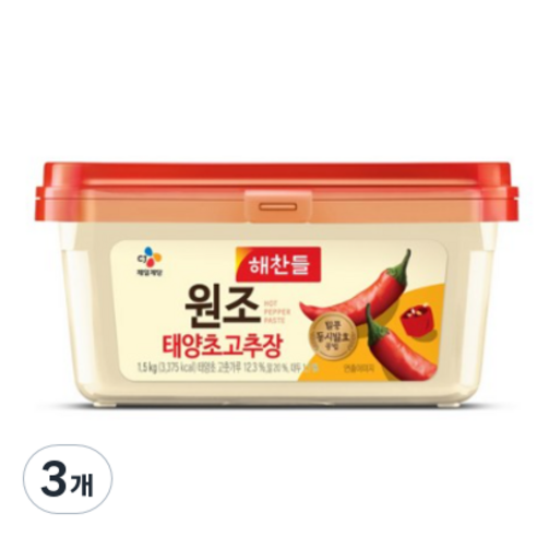 해찬들 원조 태양초 고추장, 1.5kg, 3개