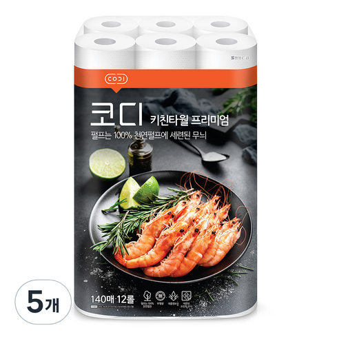 코디 프리미엄 천연펄프 키친타올, 140매, 60개