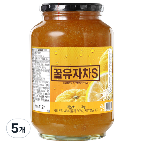 초록원 꿀유자차 S, 2kg, 5개