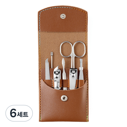 타니 똑딱이 포켓 손톱깍이 세트, 브라운, 6세트