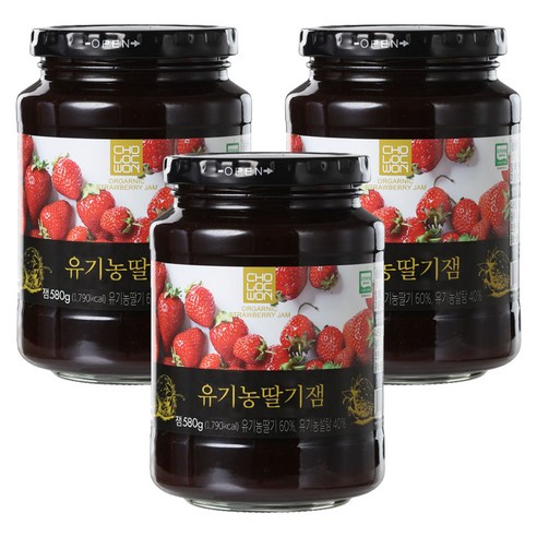 초록원 유기농 딸기잼, 580g, 3개