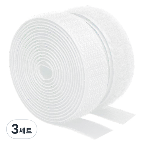 쿠말 접착 초강력 벨크로 테이프 갈고리면 20mm x 10m + 부착면 20mm x 10m 세트, 화이트, 3세트