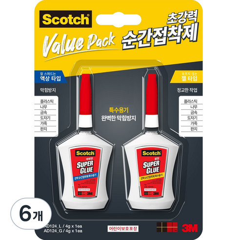 스카치 순간접착제 멀티팩 액상타입 + 젤타입 세트, 6개