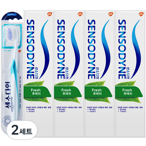 센소다인 후레쉬 치약 100gx4개+센소다인 칫솔 랜덤발송, 2세트