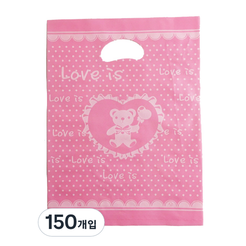 팩스타 펀칭 비닐 포장봉투 가로 25cm x 세로 35cm PE25, 핑크곰, 150개입