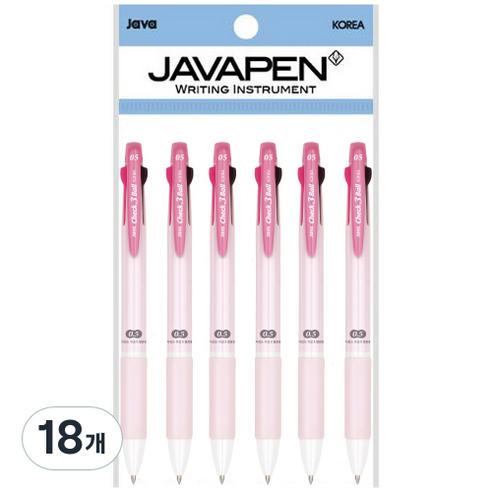 자바펜 체크 3볼 멀티펜 0.5mm, 핑크, 18개