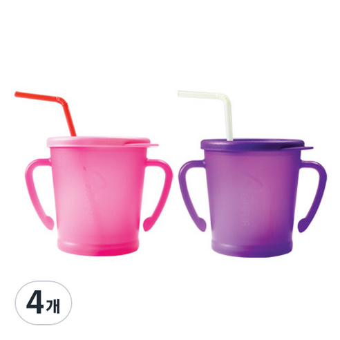 아가프라 매직빨대컵, 300ml, 4개, 핑크, 퍼플