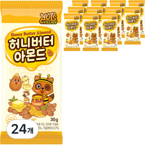 넛츠빌리지 허니버터 아몬드, 30g, 24개