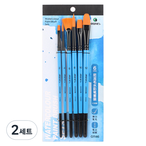 마리에스 시나아트 수채화 붓 혼합 6종 세트 G1146, 2호, 4호, 6호, 8호, 10호, 12호, 2세트