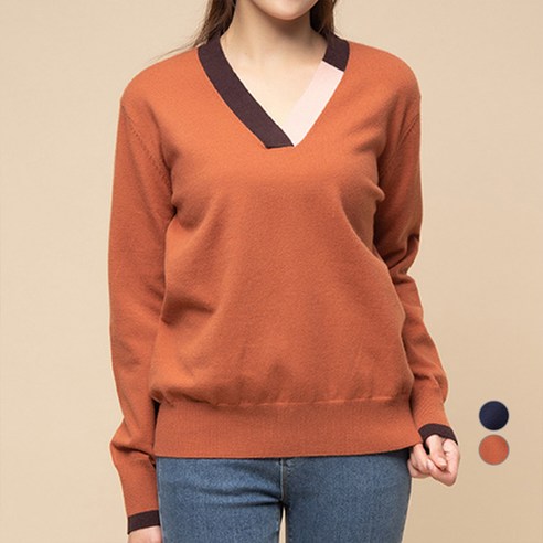 캐럿 여성용 배색 넥 스웨터
