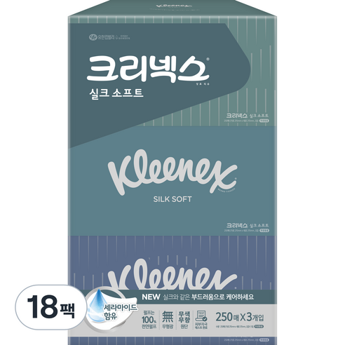 크리넥스 실크소프트 프리미엄 미용티슈 2겹, 250매, 18팩