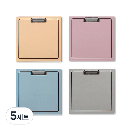 데일리재팬 떡메모지 클립보드 4종혼합 세트, 옐로우, 핑크, 블루, 그레이, 5세트