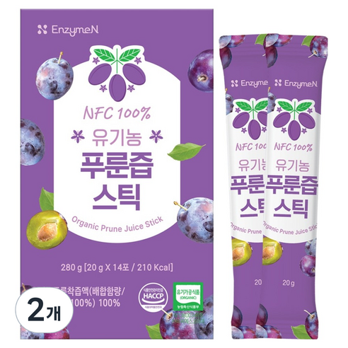 엔자임엔 NFC 유기농 푸룬즙 스틱 14p, 280g, 2개