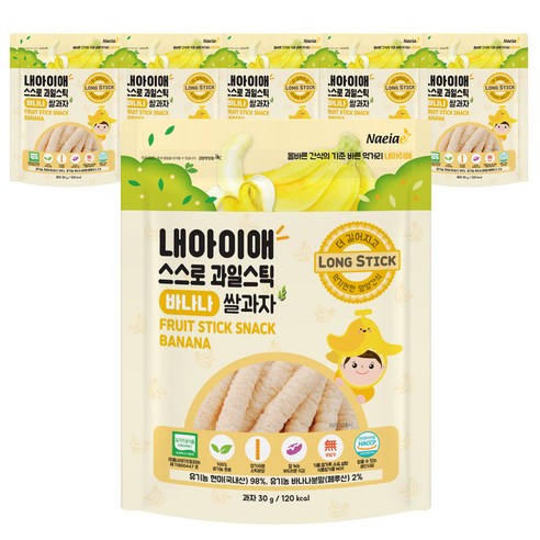 내아이애 유기농 스스로 과일 롱스틱, 바나나, 30g, 6개