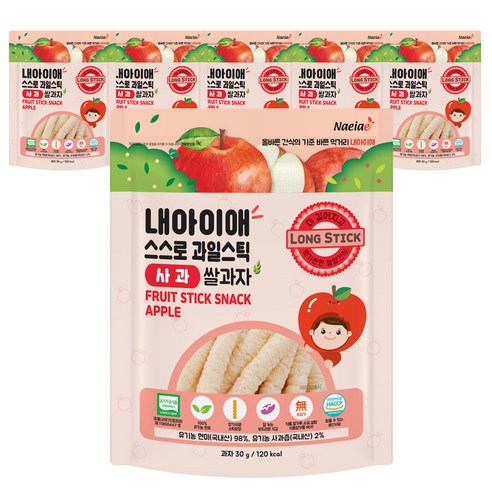 내아이애 유기농 스스로 과일 롱스틱, 사과, 30g, 6개입