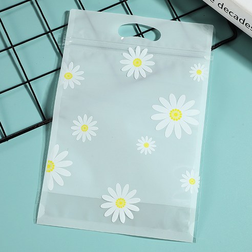 미미파티 감성 귀여운 구디백 손잡이 지퍼백 포장 봉투, 데이지꽃, 50개