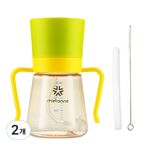메똔느 PPSU M3 추 빨대컵 200ml, 그린, 2개