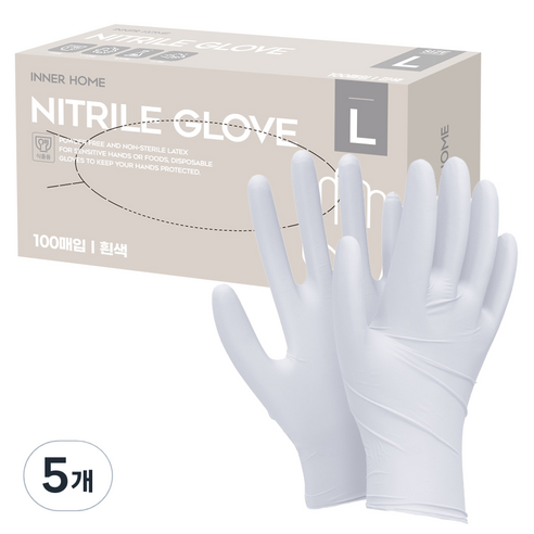 이너홈 니트릴장갑 화이트 L, 100개입, 5개, 대(L)