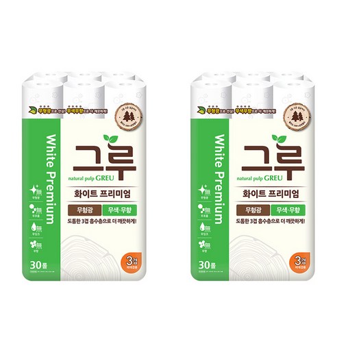 그루 화이트 프리미엄 화장지, 30개입, 2개