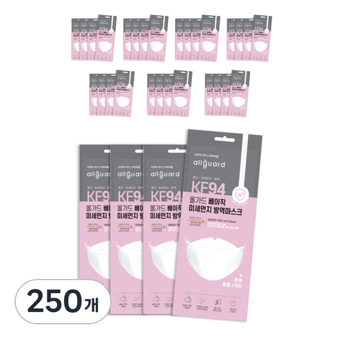 올가드 베이직 마스크 중형 KF94 개별포장, 1개입, 250개, 화이트