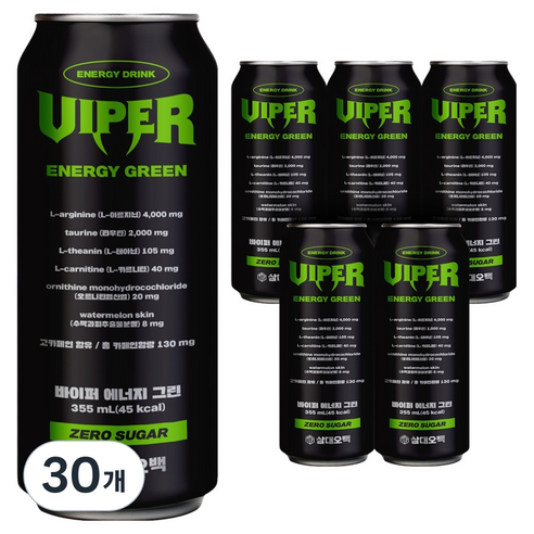 삼대오백 바이퍼 에너지 그린 제로 음료, 30개, 355ml