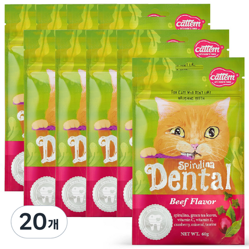 캣템 고양이 스피루리나 덴탈 간식, 비프, 60g, 20개