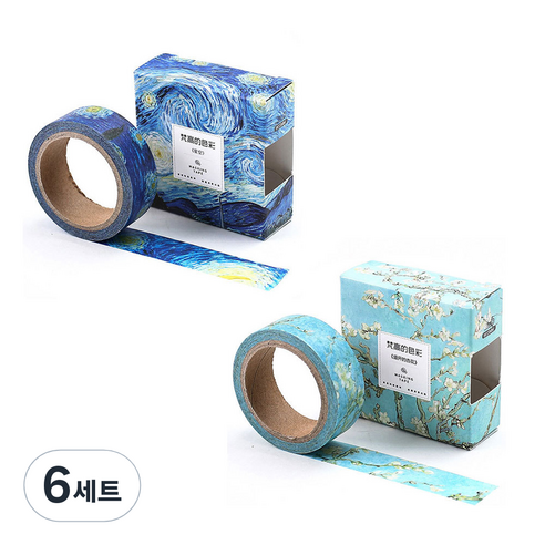 라이프포인트 반 고흐 마스킹 테이프 15mm x 7M, 별이 빛나는 밤 + 꽃 피는 아몬드 나무, 6세트