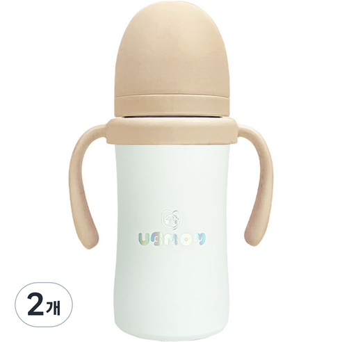 유비맘 시그니처 보온보냉 스테인리스 유아 빨대컵 220ml, 2개, 초코