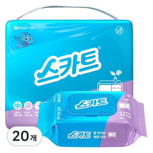 스카트 잘닦이는 세정티슈 80p, 20개