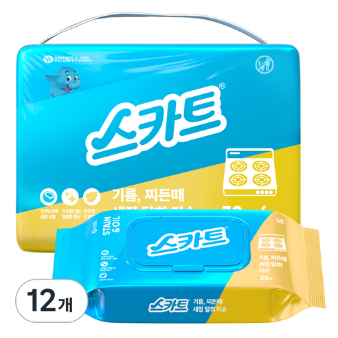 스카트 기름 찌든때 세정 탈취 티슈, 12개