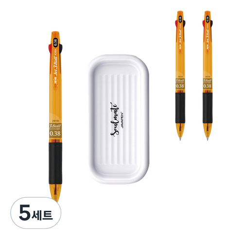 자바펜 제트3볼 펜 0.38mm 3p + 펜트레이 세트, 옐로우(볼펜), 랜덤발송(펜트레이), 5세트
