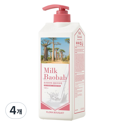 밀크바오밥 대용량 단백질 손상모 케어 트리트먼트 플로라부케향, 1000ml, 4개