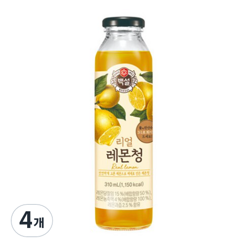 백설 리얼 레몬청, 310ml, 4개