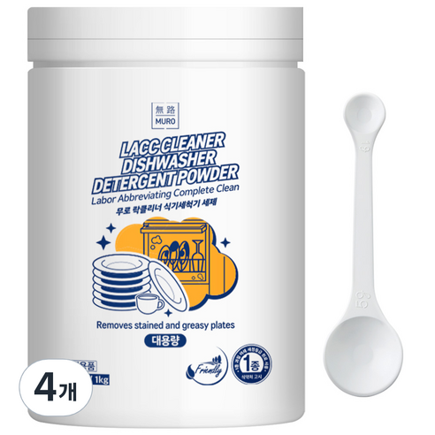 무로 락클리너 대용량 가정용 식기세척기 세제, 1kg, 4개