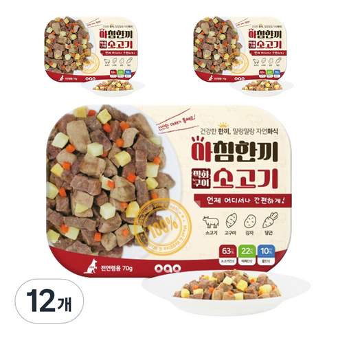 오아오 전연령용 아침한끼 직화구이 소고기 습식사료, 소, 12개, 70g