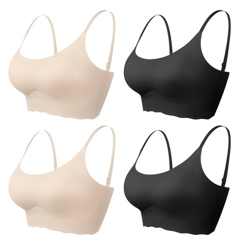 어나더디 심리스 스트랩 브라탑 4종 세트, XL, 블랙2+스킨2