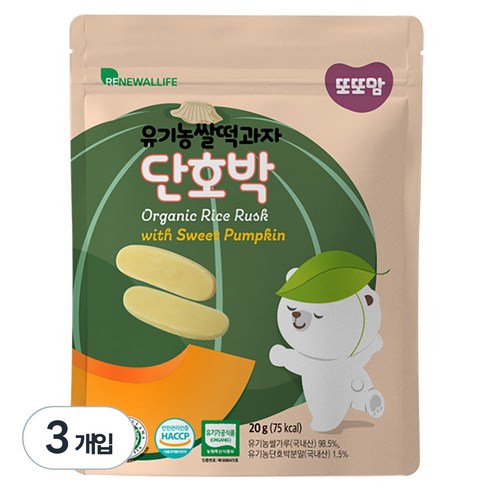 또또맘 유기농 쌀떡과자 20g, 단호박, 3개