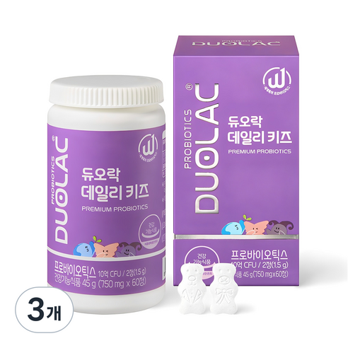 듀오락 데일리키즈 츄어블 어린이 유산균, 60정, 45g, 3개
