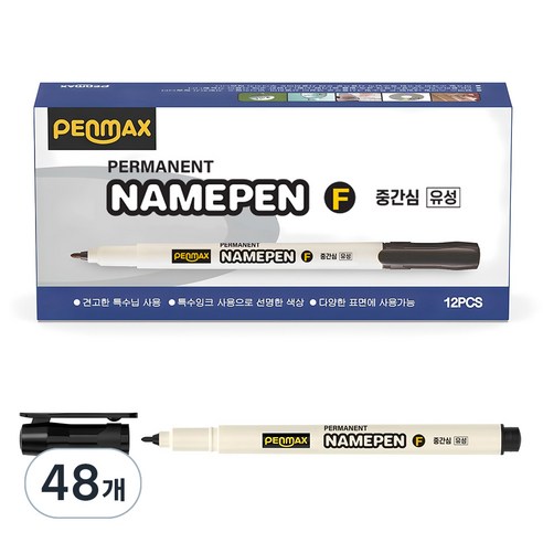 펜맥스 유성 스마트 네임펜 F, 검정색, 48개